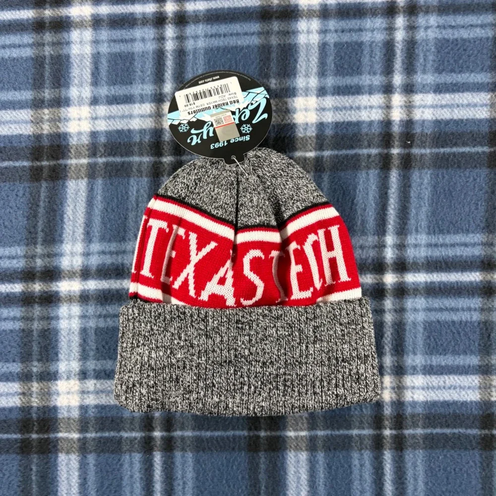 Zephyr Texas Tech Red Raiders Beanie Hat Grey Red Knit Fleece Lined Youth ADJ